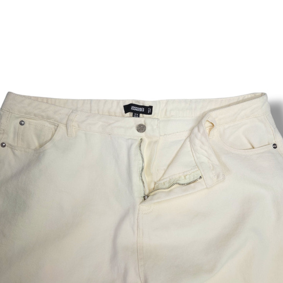 EUC Missguided High Rise Raw Hem Edge Cutoff Cotton Denim Shorts Sz. 14 Cream - Picture 3 of 7